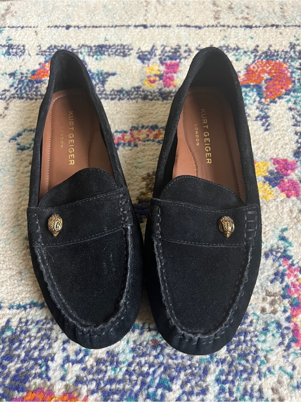 Kurt Geiger London Eagle Suede Driver Loafers in Black - Size 38.5 / US 8